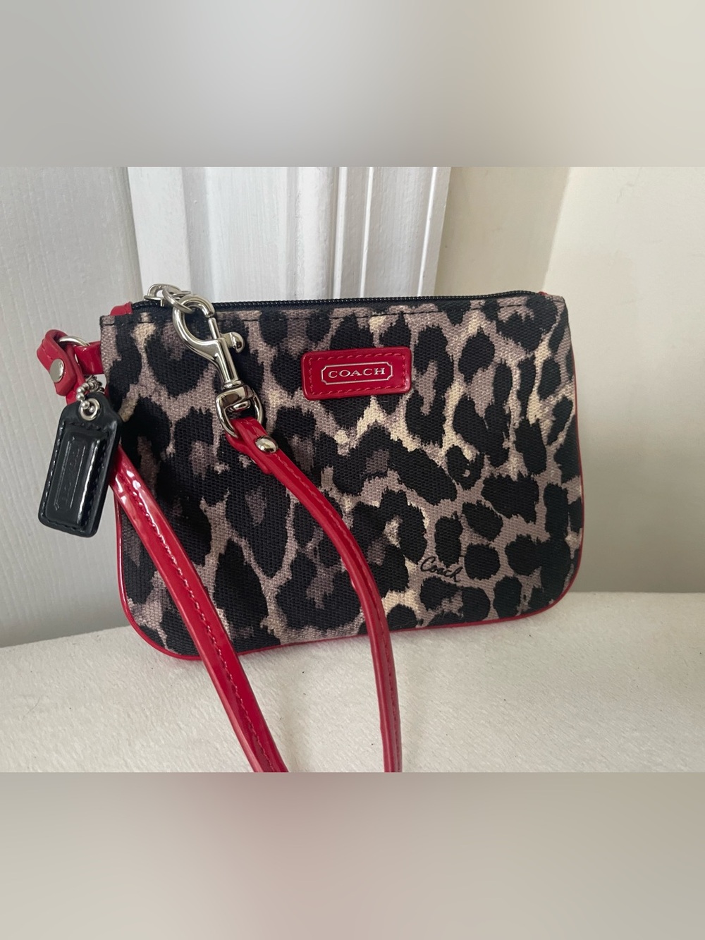 Coach Leopard Print Wristlet with Red Trim and Strap - Picture 6 of 8